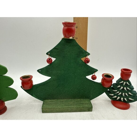 Folk Art Norwegian Swedish Wood Christmas Tree Candle Holder - Picture 3 of 10